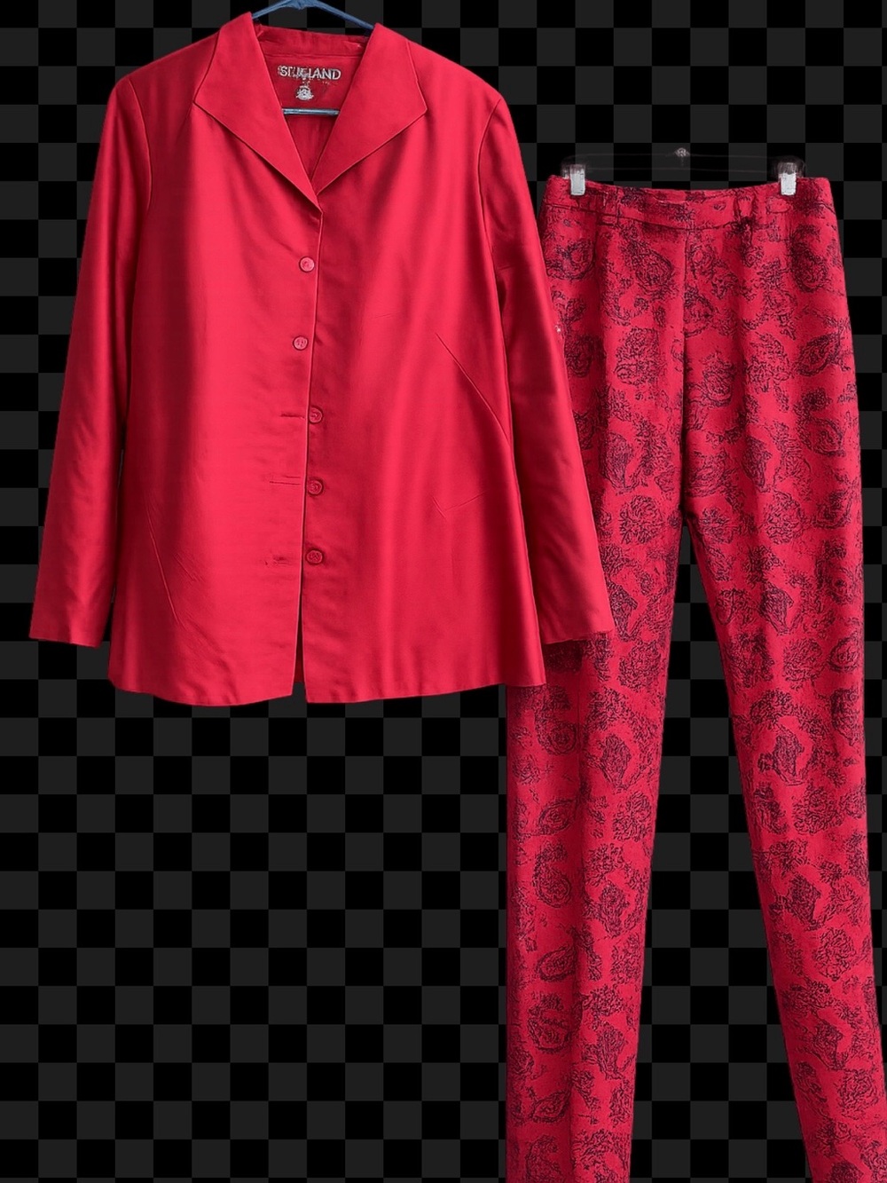 SilkLand Vintage Red  Jacket with matching  Paisley Trim pants. Size 16. NWT